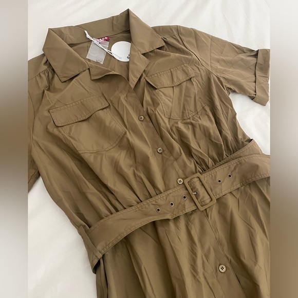 STAUD Millie Dress Green olive caper Maxi Dress with Cuffed Sleeves- size 14 - Picture 9 of 12